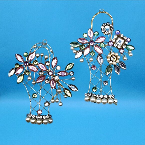 Katherine’s Collections Rhinestone Flower Basket Ornaments • Set of 2 • Vintage - Picture 8 of 10